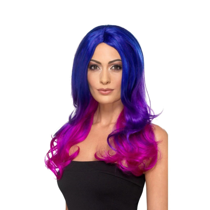 26" Blue and Pink Fashion Ombre Women Adult Halloween Wig - One Size