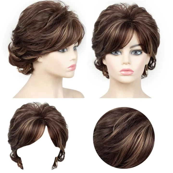 Short Deep Wave Synthetic Curly Wig For Women In A Stylish Khaki Color - Image 2