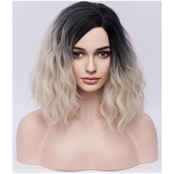 Ombre Wig for Women Girls Bob Wavy - Black Ombre Platinum