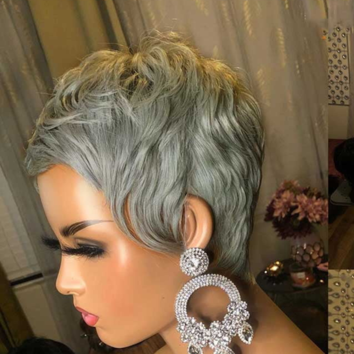 Grey Short Pixie Cut Bob - Hair Wigs For Women and Girls, Wavy Wigs, Glueless - Image 2