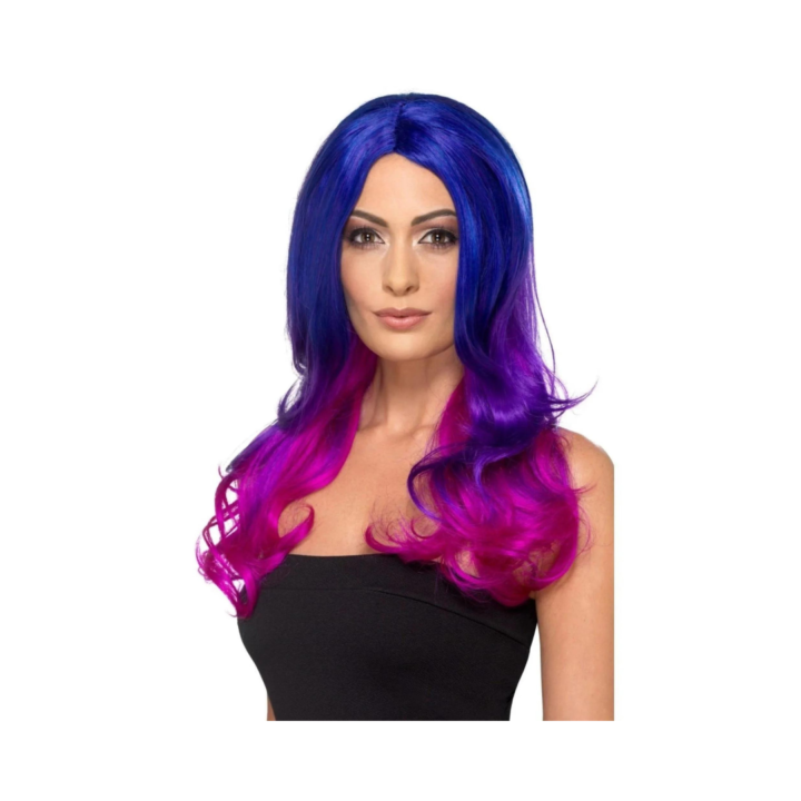 26" Blue and Pink Fashion Ombre Women Adult Halloween Wig - One Size - Image 2