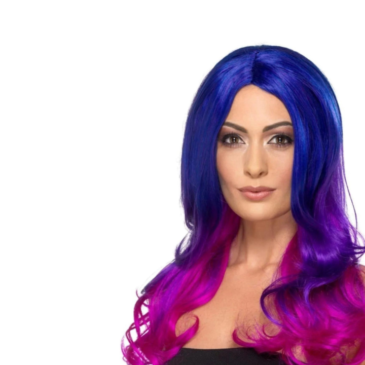 26" Blue and Pink Fashion Ombre Women Adult Halloween Wig - One Size - Image 3