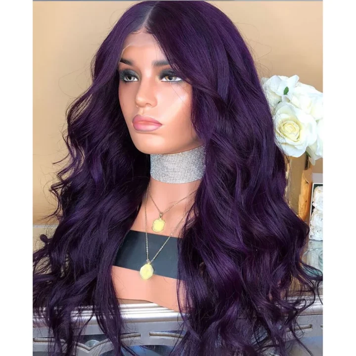 Full Lace Cap Band Human Hair Wigs 70CM Natural Purple