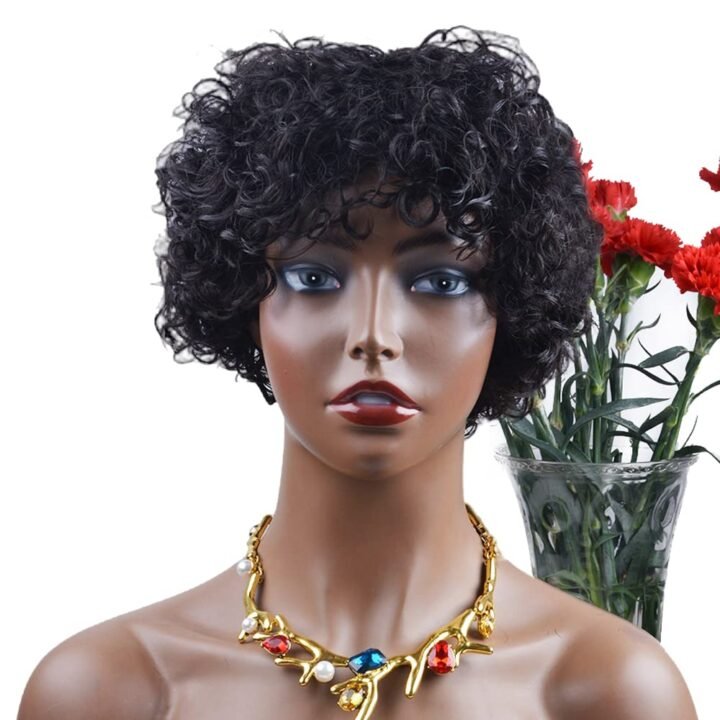 Pixie Cut Short Curly Human Hair Wigs for Black Women Natural Color