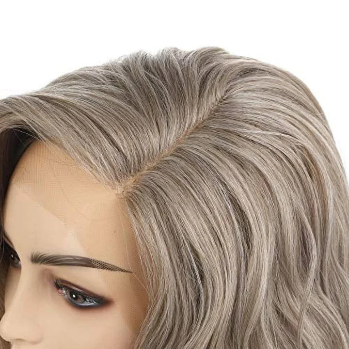 20 inch - Platinum Blonde Brown Ombre Short Wavy Hair Bob Wigs - Image 3