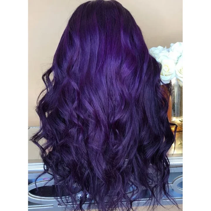 Full Lace Cap Band Human Hair Wigs 70CM Natural Purple - Image 3