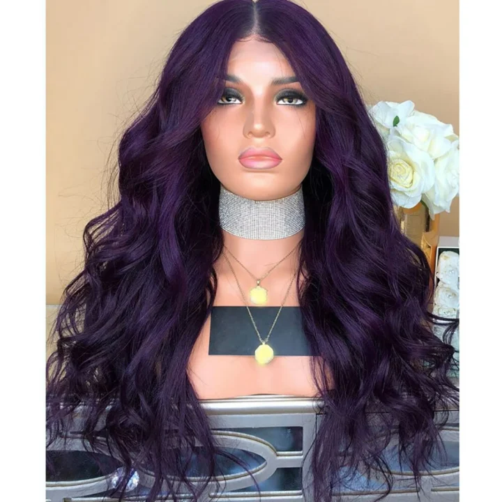 Full Lace Cap Band Human Hair Wigs 70CM Natural Purple - Image 2